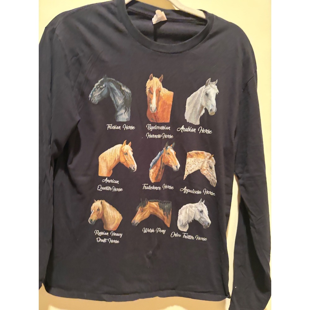 Port & Company Mens Horse Breeds Graphic Long Sleeve T-Shirt Black Medium